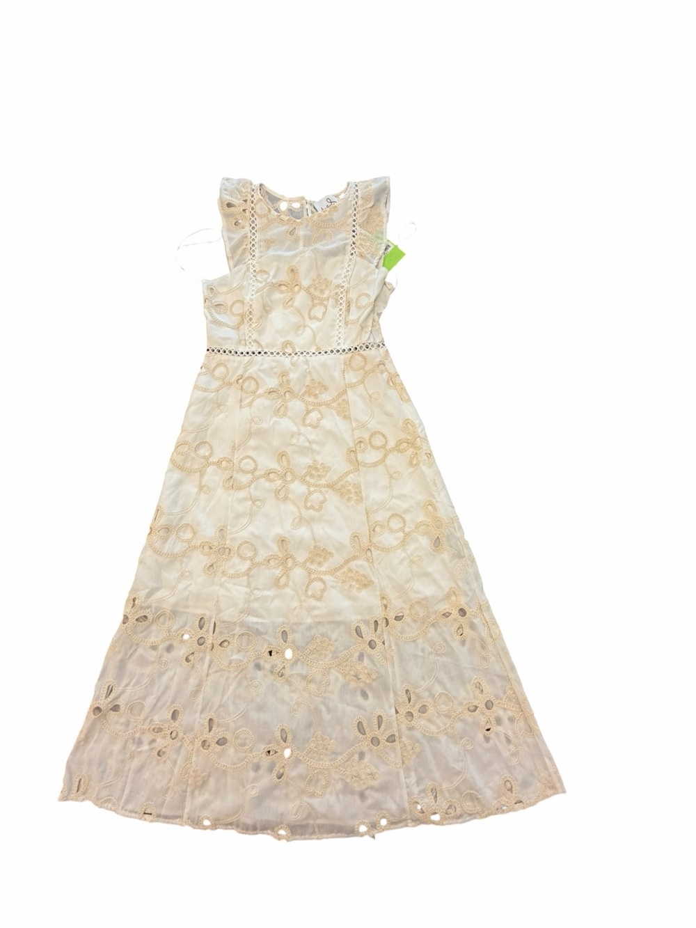 Sam Edelman Rope Embroidery Eyelet Maxi Dress White Beige Ruffle Sleeveless 6